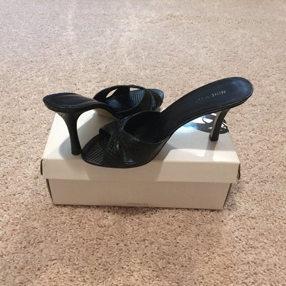 Nine West Black Leather Reptile Print Slip On Heels (Size: 8M) - Picture 1 of 8